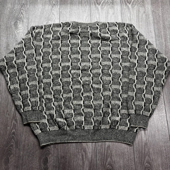 Vintage‎ Grey 1980s Knit Sweater Geometric 3d Knit XL Cottage Core Grandma - Picture 4 of 7